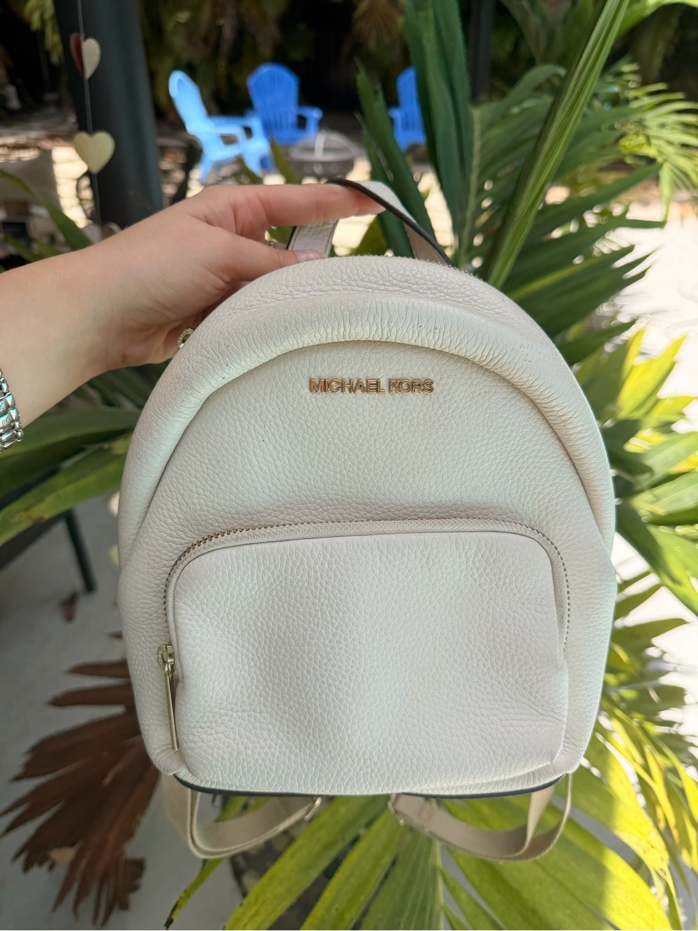 Michael Kors Ivory Pebbled Leather Mini Backpack with Gold Hardware - Picture 6 of 11
